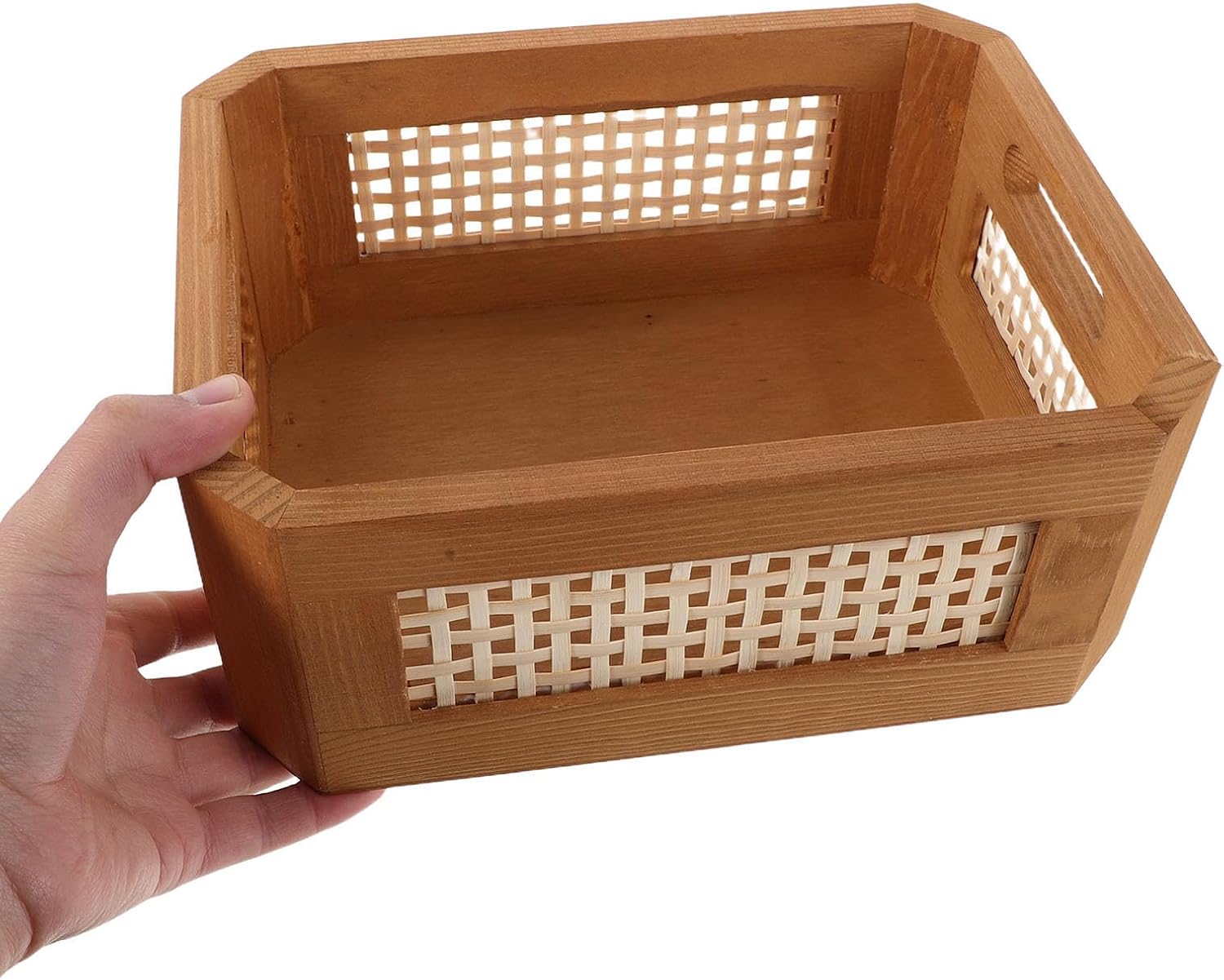 LABRIMP Retro Woven Rattan Storage Basket with Rounded Edge, Moisture Resistant Handmade Hand-woven Storage Box for Clothes and Magazines, Stylish Brown Decorative Basket for Living Area