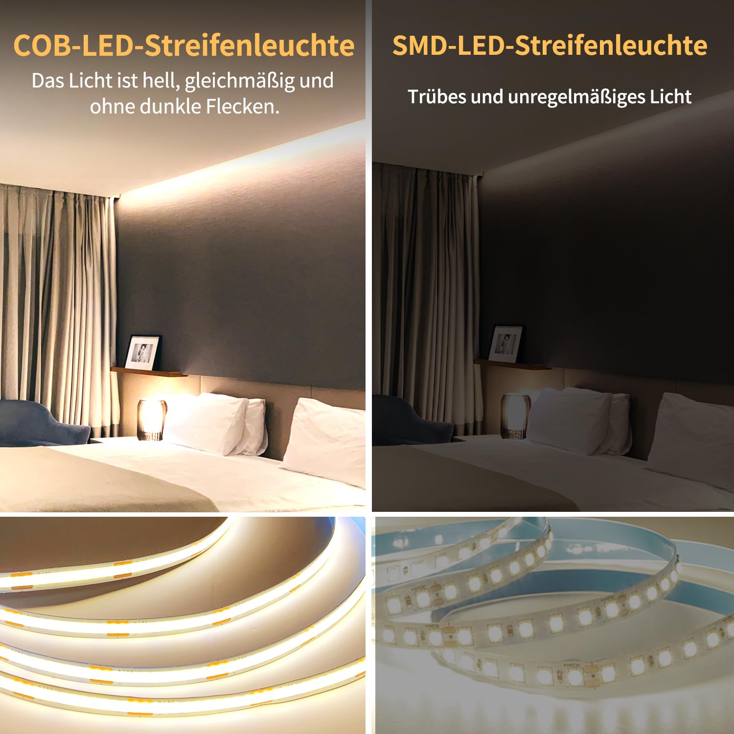 30m Dimmable COB LED Strip DC 24 V 3000K Warmweiß COB led streifen | Flexible Bright Under-Unit Light for Home Party DIY Decoration，App Steuerung mit Fernbedienung(2 Rollen von 50ft)