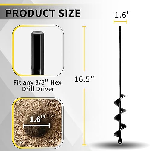 Miniatura 2 de Broca Helicoidal para Plantar - 1.6" x 16.5" Barrena para Plantas para Taladro Inalámbrico - Herramienta Plantadora de Bulbos para Plantar Bulbos y