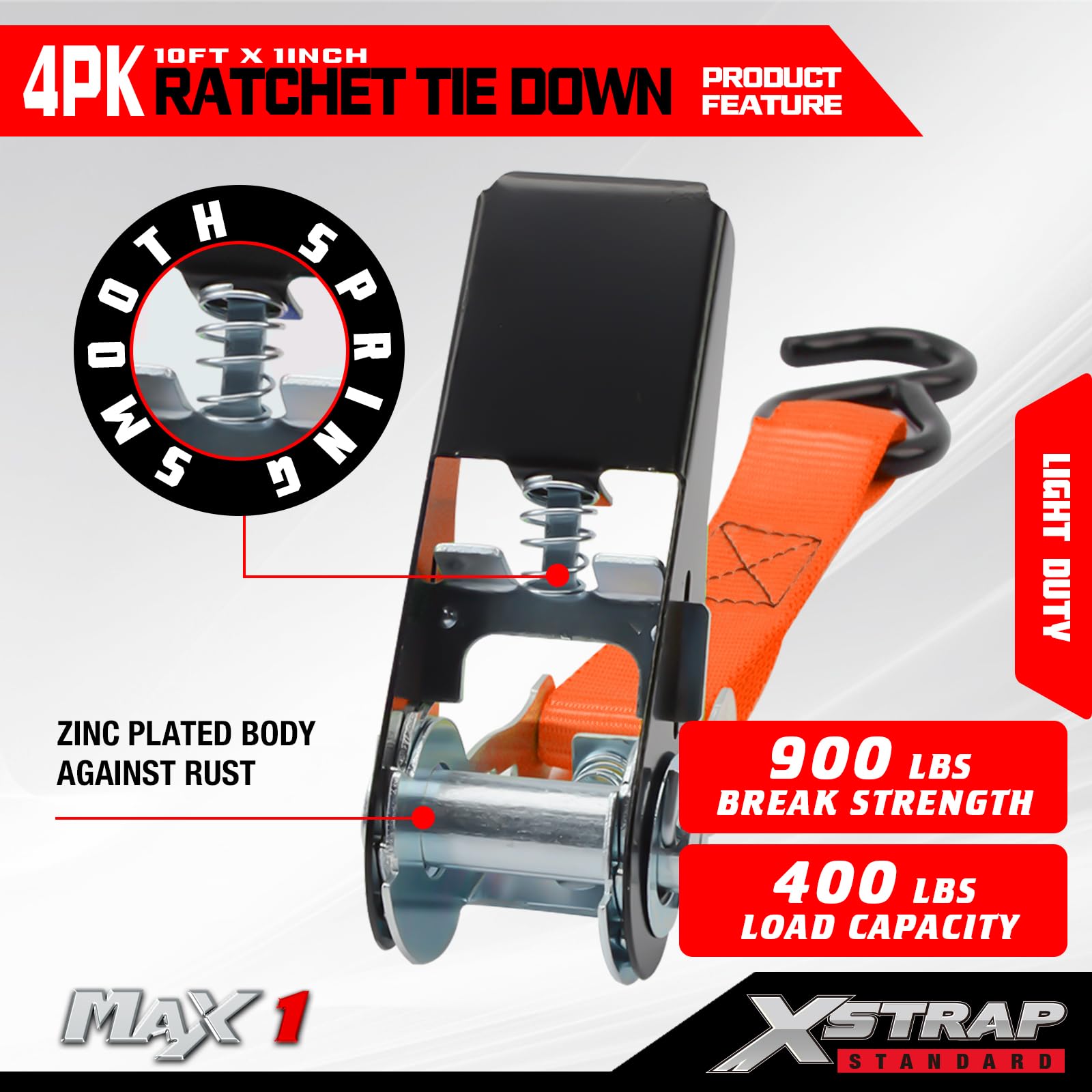 Lot De 4 Sangles D'arrimage à Cliquet XSTRAP – 3 M, Charge 136 Kg, Rupture 408 Kg – Pour Déménagement, Moto, Etc.
