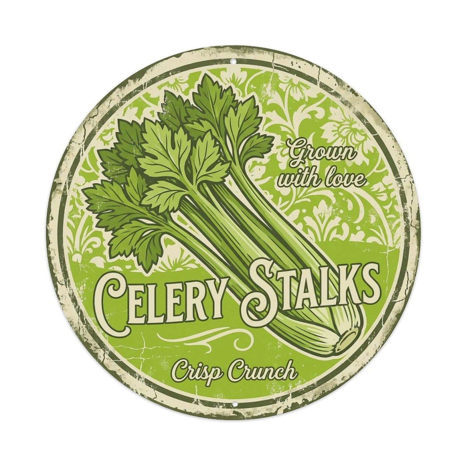 Cxhjca 8X8inch(20X20cm) Vintage Cottagecore Garden Celery Stalks Crisp Metal Tin Sign