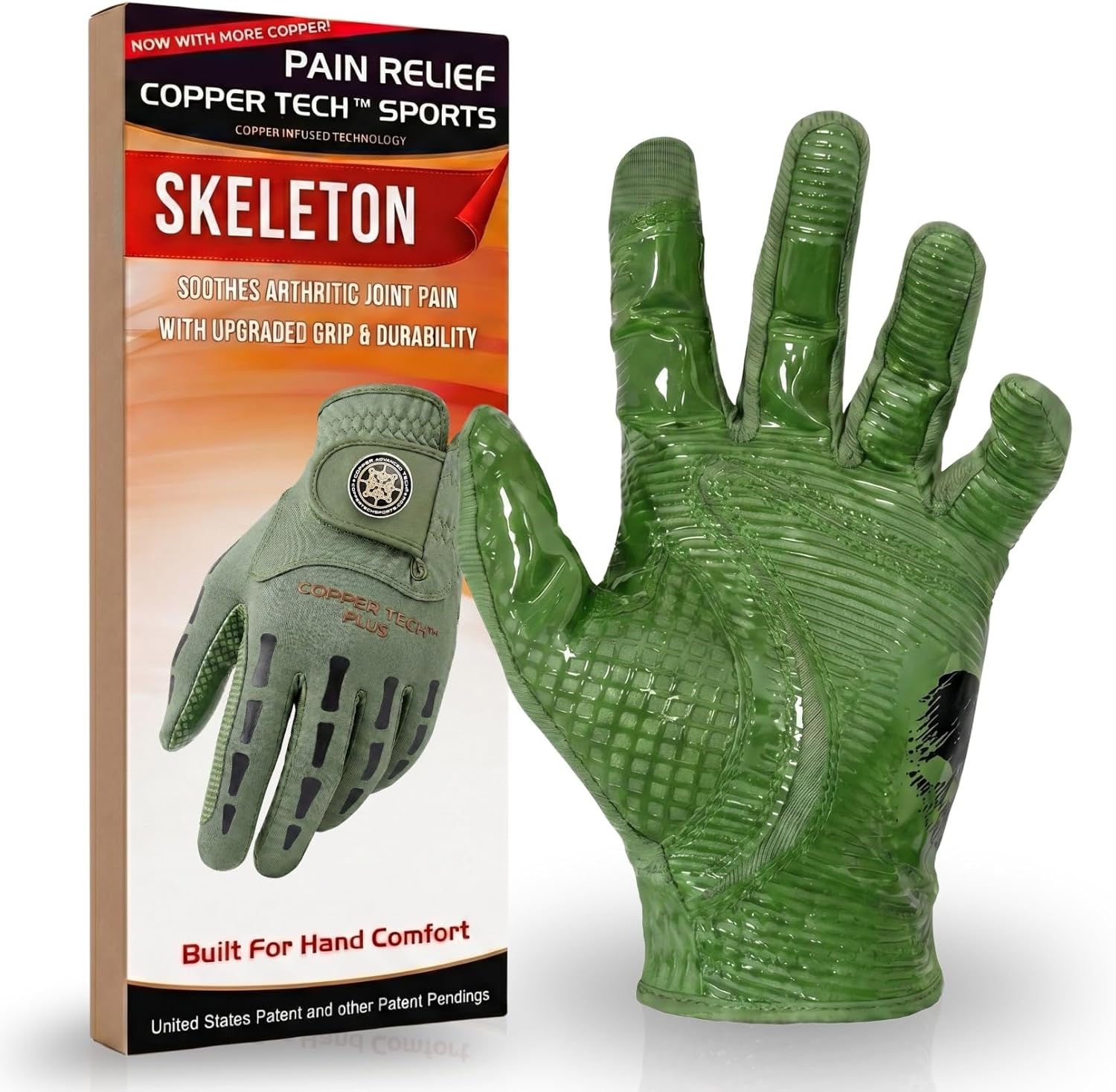 Copper Tech Skeleton Golf Gloves Men Right Handed Golfer or Left Handed Golfer (2nd Gen) | Copper Compression Joint Support with Tacky Grip | Flexible & Comfortable Fit with Premium Leather