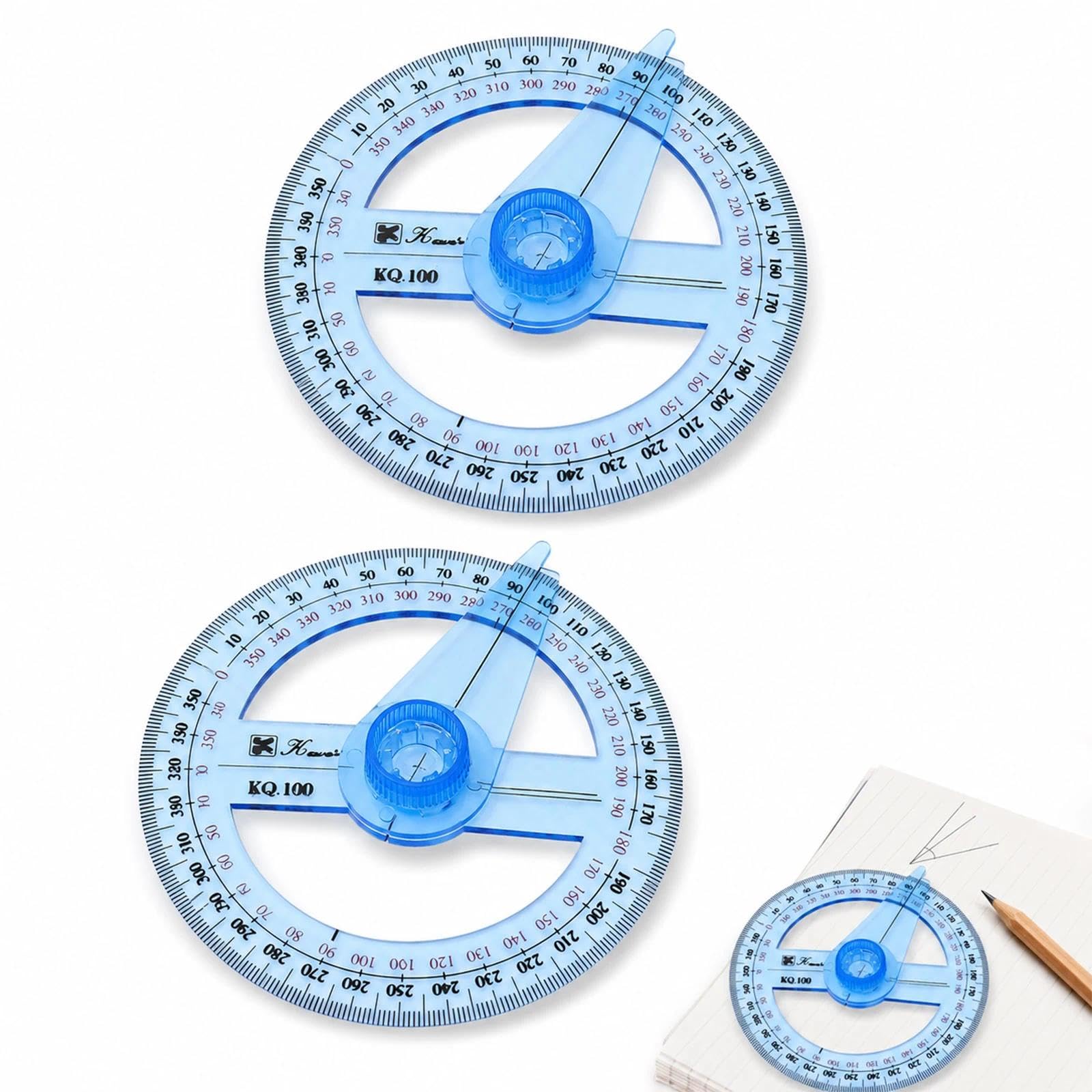 Get ultimate 360-degree measurement with this 2-piece set! Each 10cm plastic tool features a full-circle protractor and integrated ruler, making it the ideal measuring tool for children.