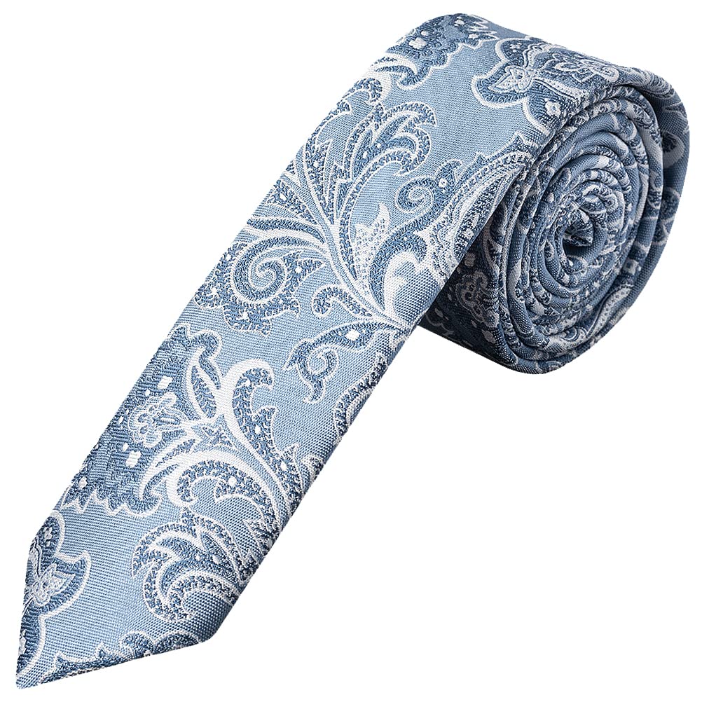 Ties R Us Men's Blue And Silver Paisley Skinny Tie