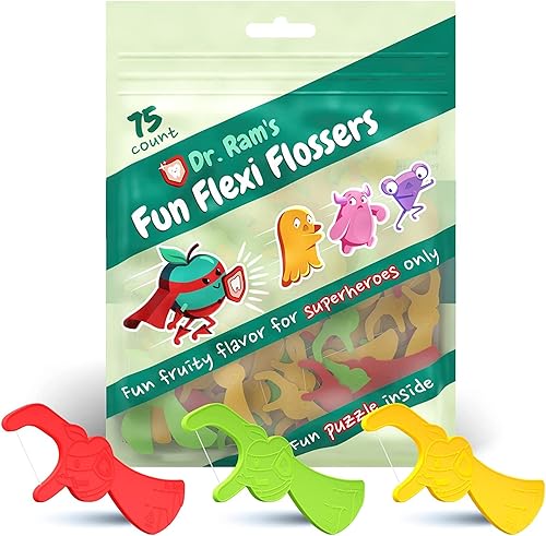 Miniatura 9 de Dr. Ram's Kids Flossers - Fun Flexi Flossers - Hilo dental para niños con rompecabezas educativo interactivo - 300 unidades - Diseño amigable con