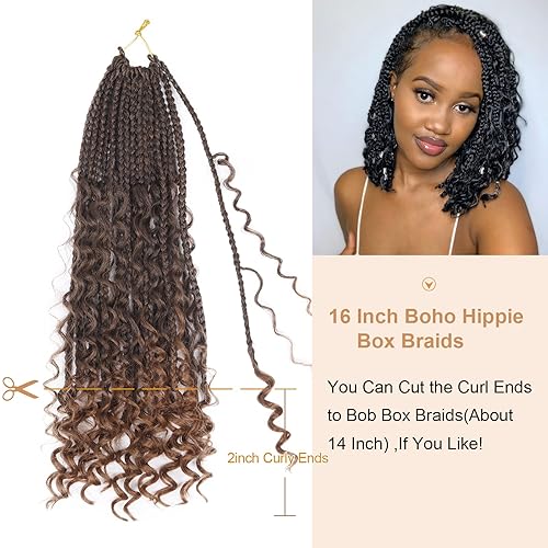 Vista 384 de Goddess Box Braids Crochet Hair With Curly Ends 18 Inch Bohomian Box Braids Crochet Braids 8 Packs 3X Crochet Braids Synthetic Braiding Hair 1B-4-30