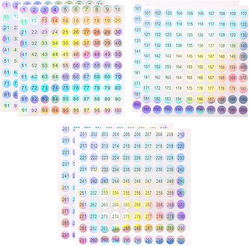 Mini Skater 6 hojas de 1 a 300 etiquetas adhesivas de números láser de 25 pulgadas, pequeñas y redondas, etiquetas láser, esmalte de uñas, lápiz