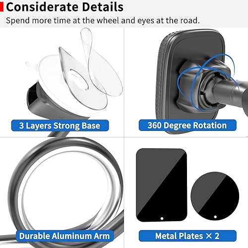 Miniatura 6 de APPS2Car Magnetic Phone Holder for Car, Anti-Shake Dashboard & Windshield Phone Mount for Truck [Flexible Long Arm], Gooseneck Car Phone Holder [6