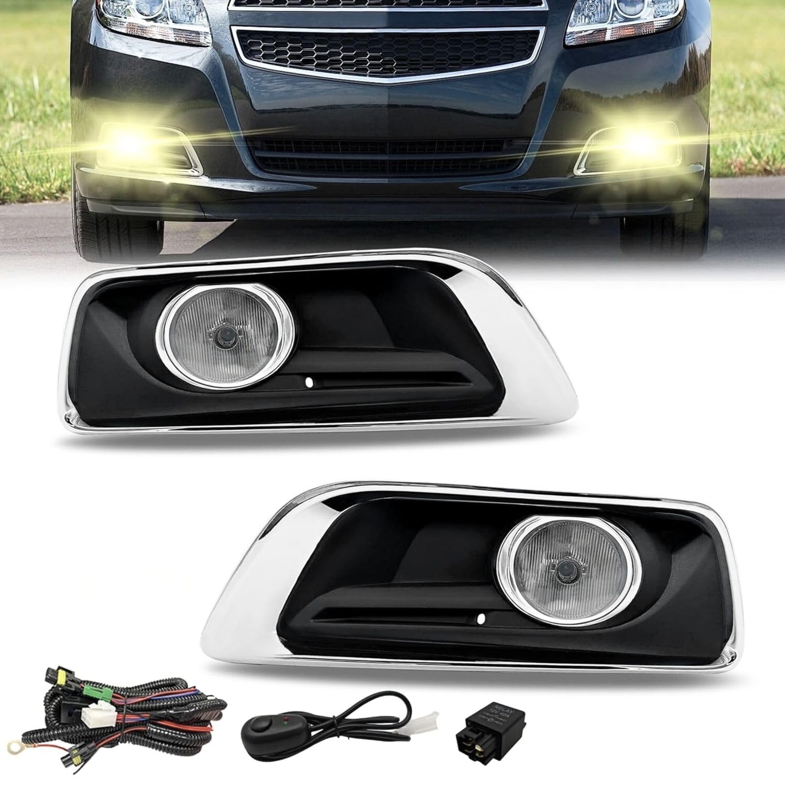 AniyaFDCX Fog Lights Compatible With 2013 2014 2015 Malibu Fog Lamps Assembly with Wiring Harness Kit and Switch Clear Lens 1 Pair of Fog Lights Left