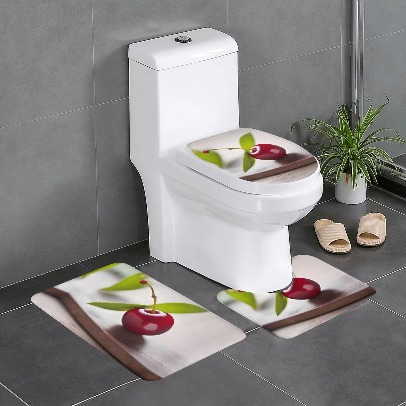 Tapis de bain antidérapant fini les glissades lot de 3 à motif cerises
