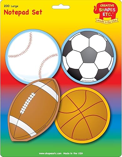 SHAPES ETC. Juego de bloc de notas deportivas grandes, juego de 4 bloc de notas, 5 x 7 pulgadas, 200 hojas en total para deportes, proyectos de