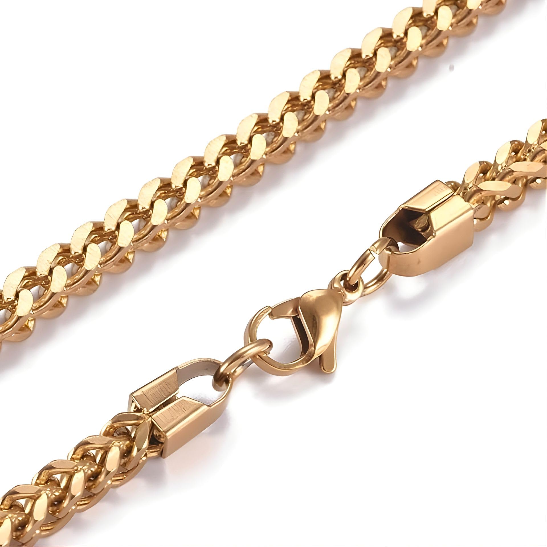 Gold Plated No-Tarnish No-Fading Stainless Steel 'The Boss Mode' Shiny Diamond Cut Cuban Link 4.2mm Thickness Chunky Hip-Hop 23Inch Chain Necklace For Men And Women (NK1505) 1Pc-image-2