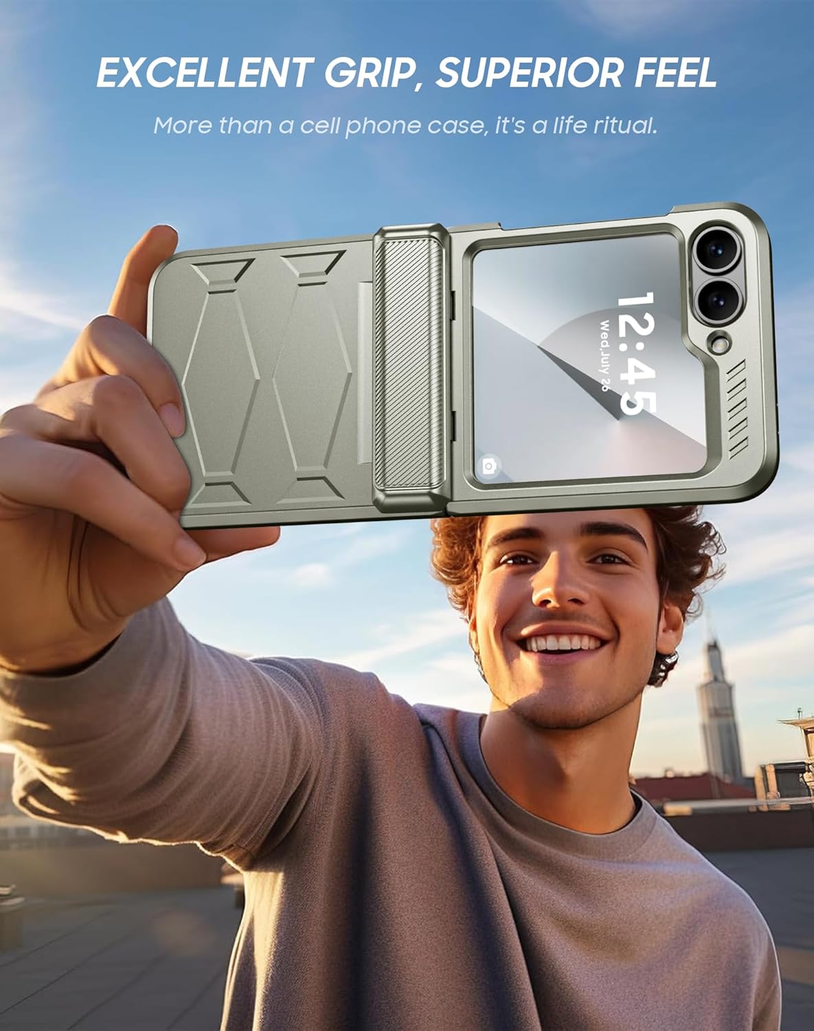 Vizvera for Samsung Galaxy Z Flip 6 Case with Hinge Protection, Built-in Screen Protector Shockproof All-Inclusive Phone Cover for Z Flip 6/Z Flip 7 FE-Natural Titanium