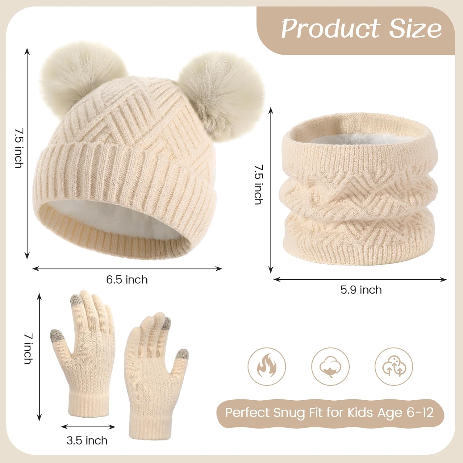 Kids Winter Hat Gloves Scarf Set - Girls Toddler Hats Beanie, Children Thick Neck Scarf, Kids Warm Toddler Gloves - Image 3