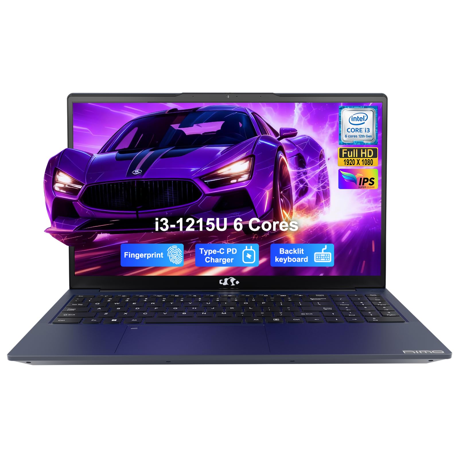 NIMO 15.6" FHD IPS Laptop, 6 Cores i3-1215U 16GB RAM 1TB SSD (Up to 4.4GHz, Beat Ryzen 5 7520U) School Computer with 65W Type-C Wi-Fi 6 Backlit KB Fingerprint for Business Home
