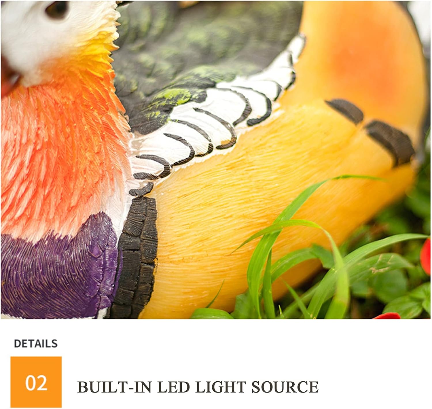 Mandarin Duck Statue Garden Animal Lamp Resin Figurines Light Ornament Waterproof for Patio Lawn Yard Porch Outdoor Decoration