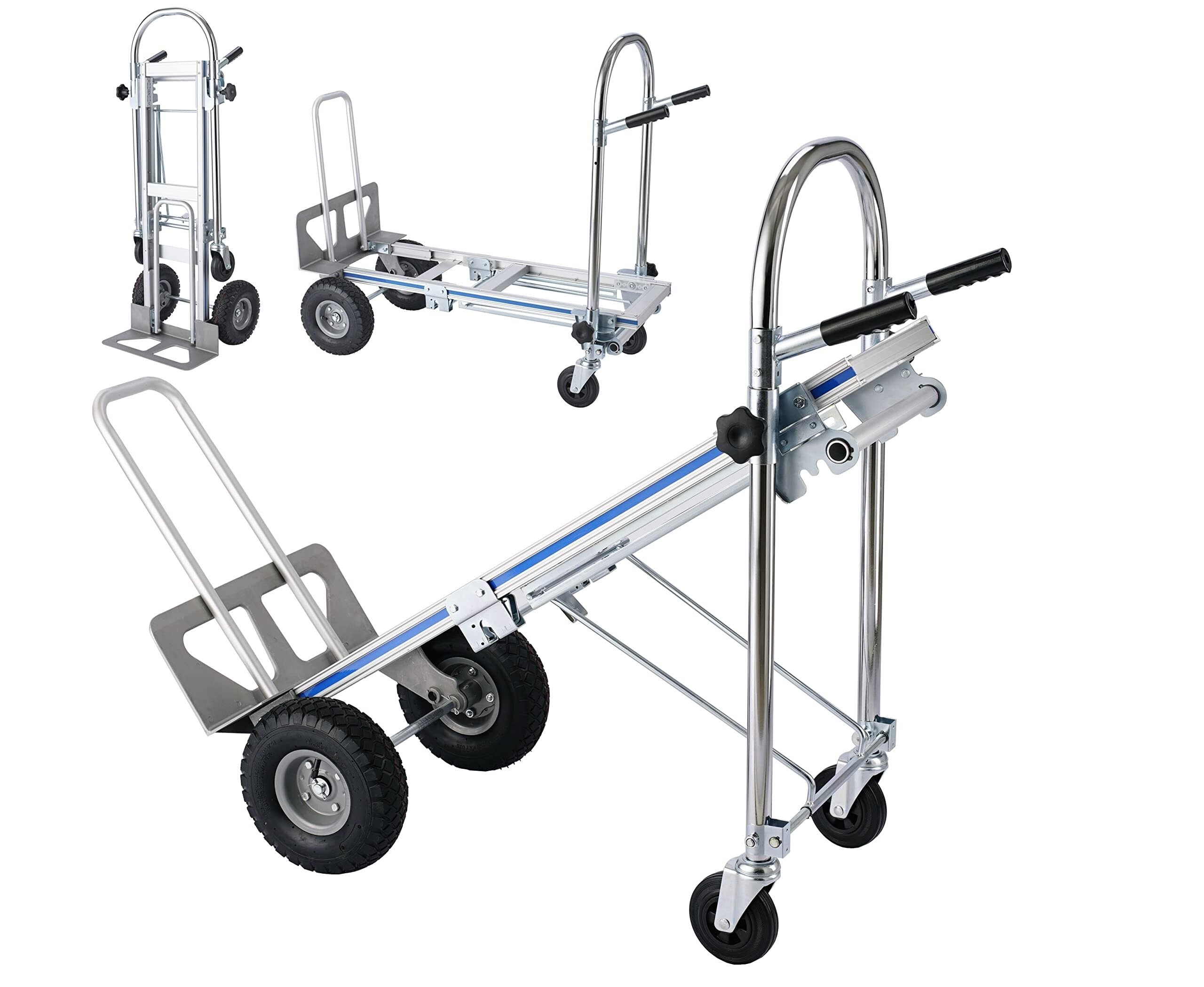 Wytrzymały aluminiowy składany wózek ręczny 3 w 1, pojemność 453 kg, wymienialny wózek dolly, pneumatyczne koła dla doskonałej mobilności, ergonomiczny uchwyt ułatwiający transport
