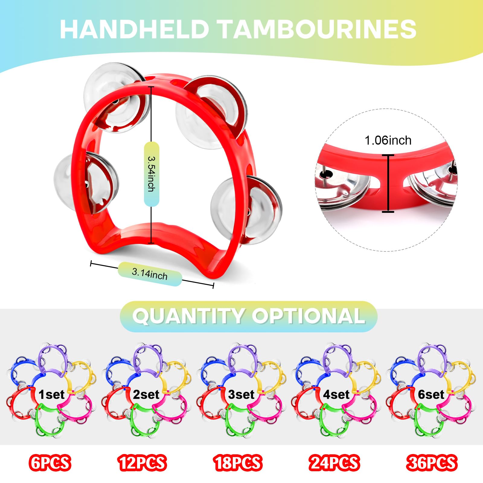 Lot de 18 tambourins colorés en plastique pour enfants et adultes avec 4 grelots en métal pour salle de classe, préscolaire, groupe familial et fournitures de fête