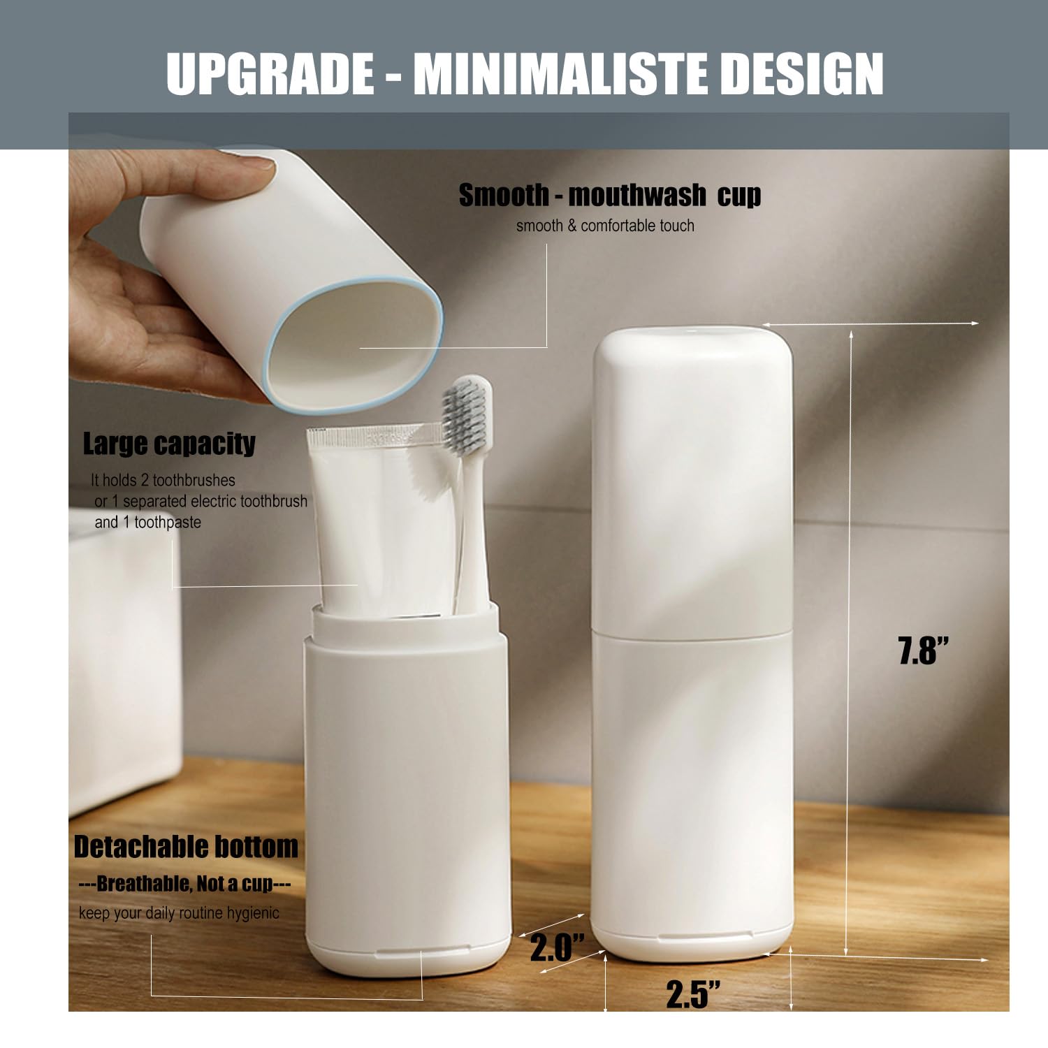 Estuche para cepillo de dientes de viaje premium con taza, diseño ovalado, adecuado para la mayoría de cepillos de dientes, cubierta desmontable para mantener limpio e higiénico, suave y duradero