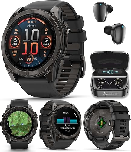 Miniatura 40 de Wearable4U Garmin Fenix 8 – 2 pulgadas, reloj inteligente multideporte GPS AMOLED, zafiro, titanio con banda de silicona naranja brillante/grafito,