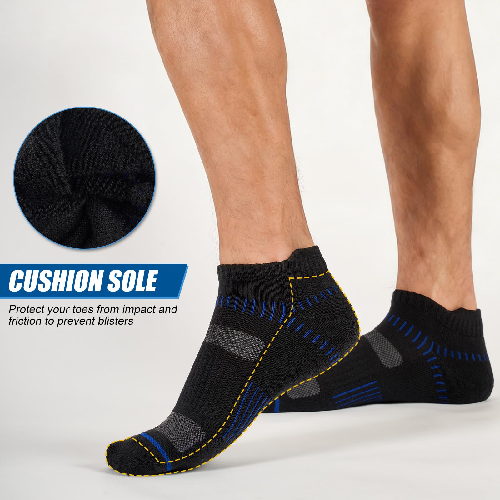 Niofind Calcetines Hombre Deporte 6 Pares, Cortos Amortiguados Unisex, Algodón Transpirable Secado Rápido, Running Caminar Senderismo, Negro/Blanco/Gris