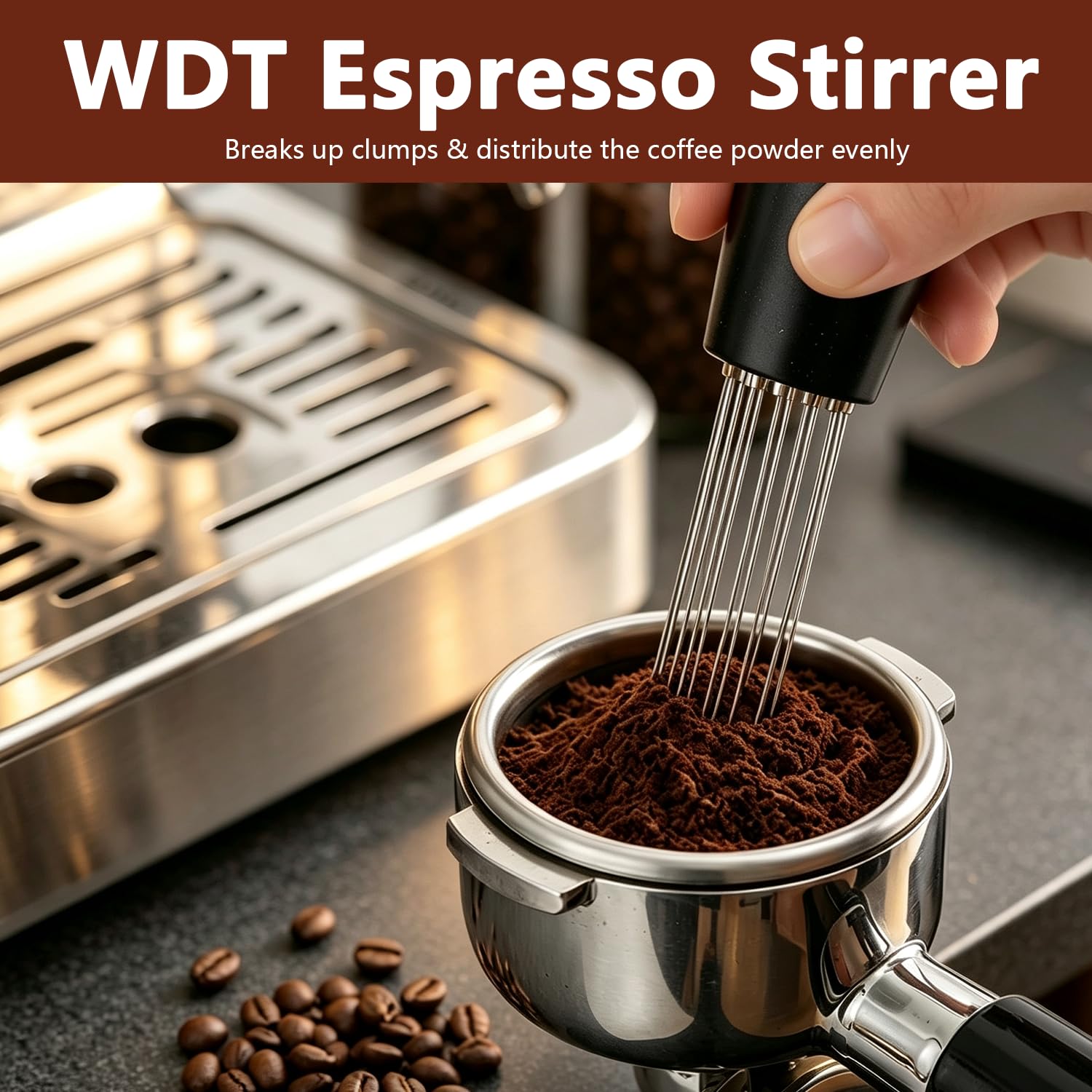 Juego de prensos, 51 mm con estación de prensado, 7 piezas, juego de accesorios con prensador de café con distribuidor, anillo dosificador, cepillo de limpieza, pantalla de disco, prensador de café