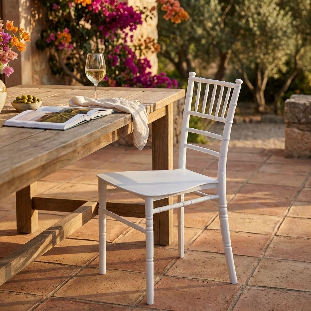 milani home - sedia da giardino impilabile in polipropilene, bianco, stile vintage, per interno ed esterno