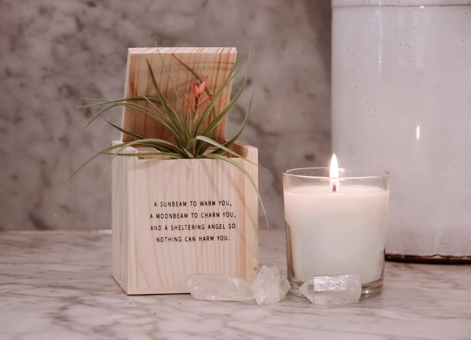 Sugarboo Blessing Candle with Engraved Wood Box (May You Be Well) Black Amber Scent - 7.75oz Soy Blend, Ideal for Aromatherapy, Stress Relief, and Home Decor