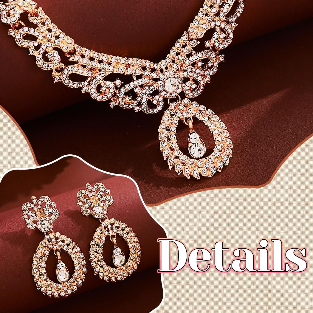 JEAIRTS Rhinestone Indian Bridal Jewelry Set Gold Crystal Necklace Earrings Maang Tikka Traditional Wedding Party Accessories for Women - Image 6
