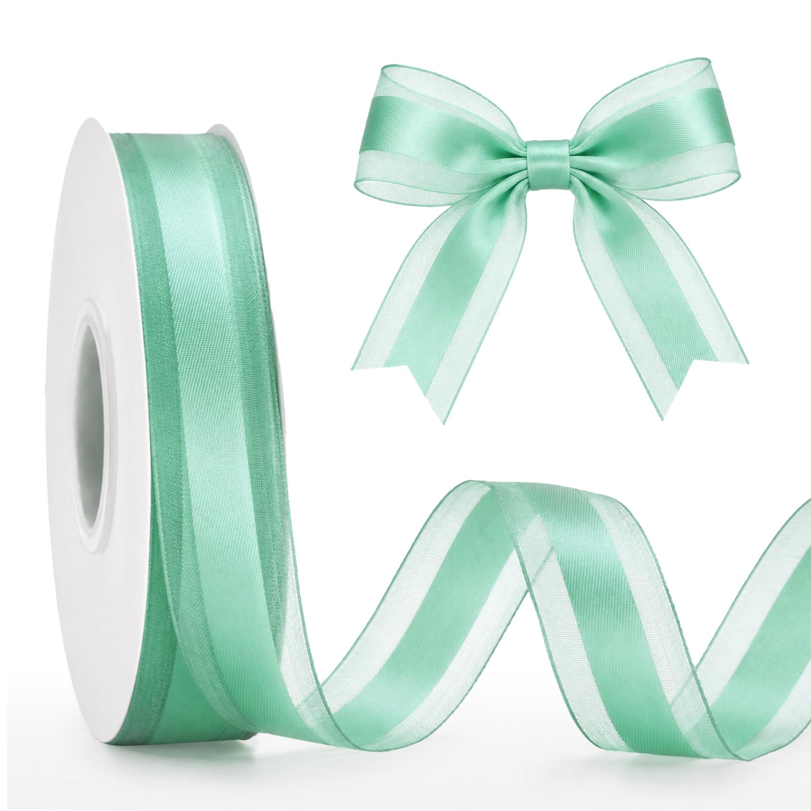 G2PLUS 25mm Mint Green Organza Ribbon: 50Yards Sheer Tulle Wrapping Ribbon