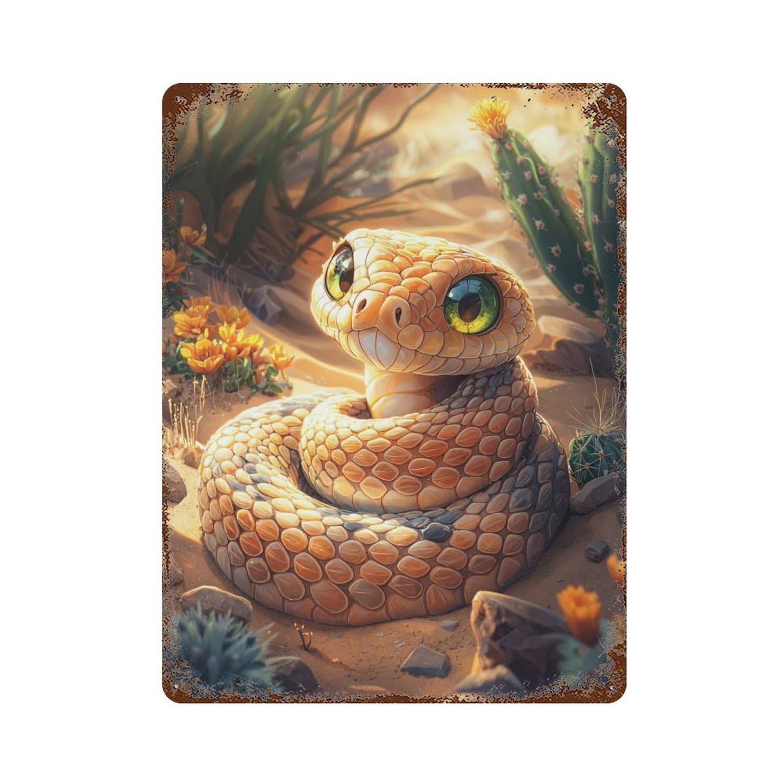 Garage Style Cute Desert Snake Vintage Rust Metal Sign 15.7"x11.8", Vintage Wall Decor for Bar And Workshop