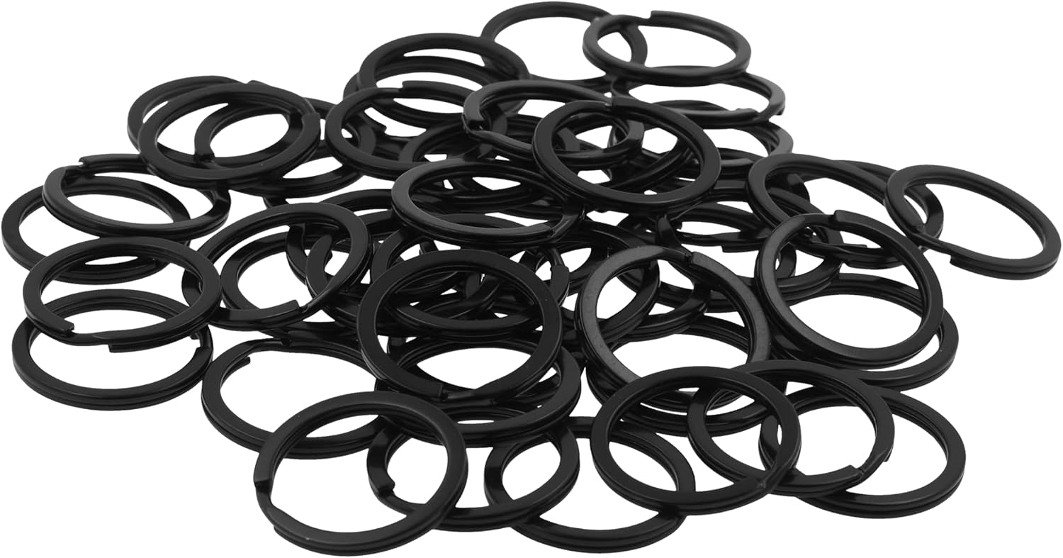 Mandala Crafts 50 Black Flat 1.25 Inches Split Metal Key Rings