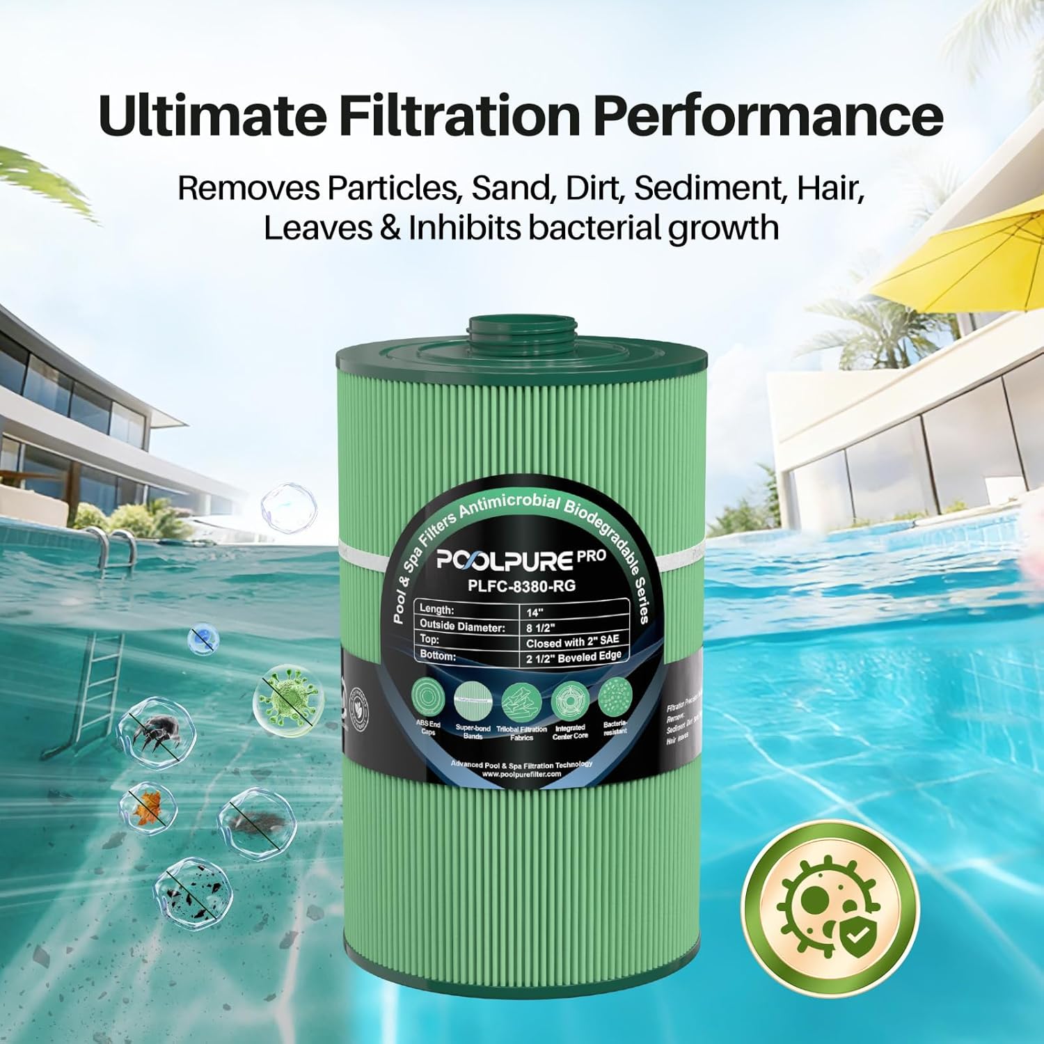 POOLPURE Eco 85 Sq.Ft. Hot Tub Spa Filter Cartridge, PLA Biodegradable Material, Replacement for Sundance 6540-501, PSD85-2002, Unicel C-8380, FC-2810, XLS-840, Aladdin 18007, 1PACK