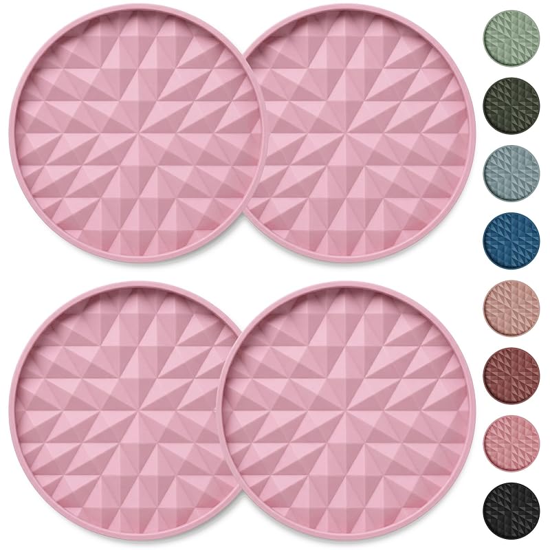 Kit de Porta-Copos para Carro Wingcases em Silicone Rosa Suave, 8 cm, Redondo, 4 unidades