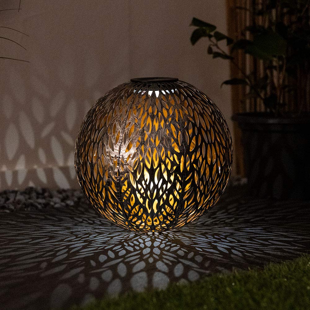 Solar Kugelleuchte Außen Solarkugelleuchte Garten, Dekor Stanzungen, antik-silber gold, LED AKKU, DxH 27 x 38 cm, 2er Set