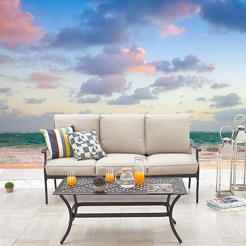 2Pcs Conversation Set Metal Patio Sofa with Thick Cushions and