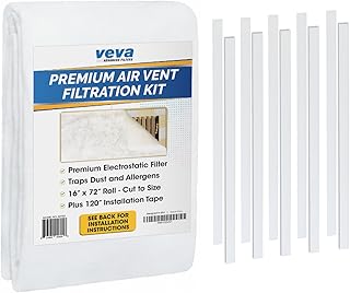 Best VEVA Complete Premium Vent Register Filters Kit - 72” x 16” Electrostatic Media & 120” of Tape (30+ Filters per Roll) for HVAC, AC & Heating Intake Registers & Grilles to Reduce Dust and Allergy Review 