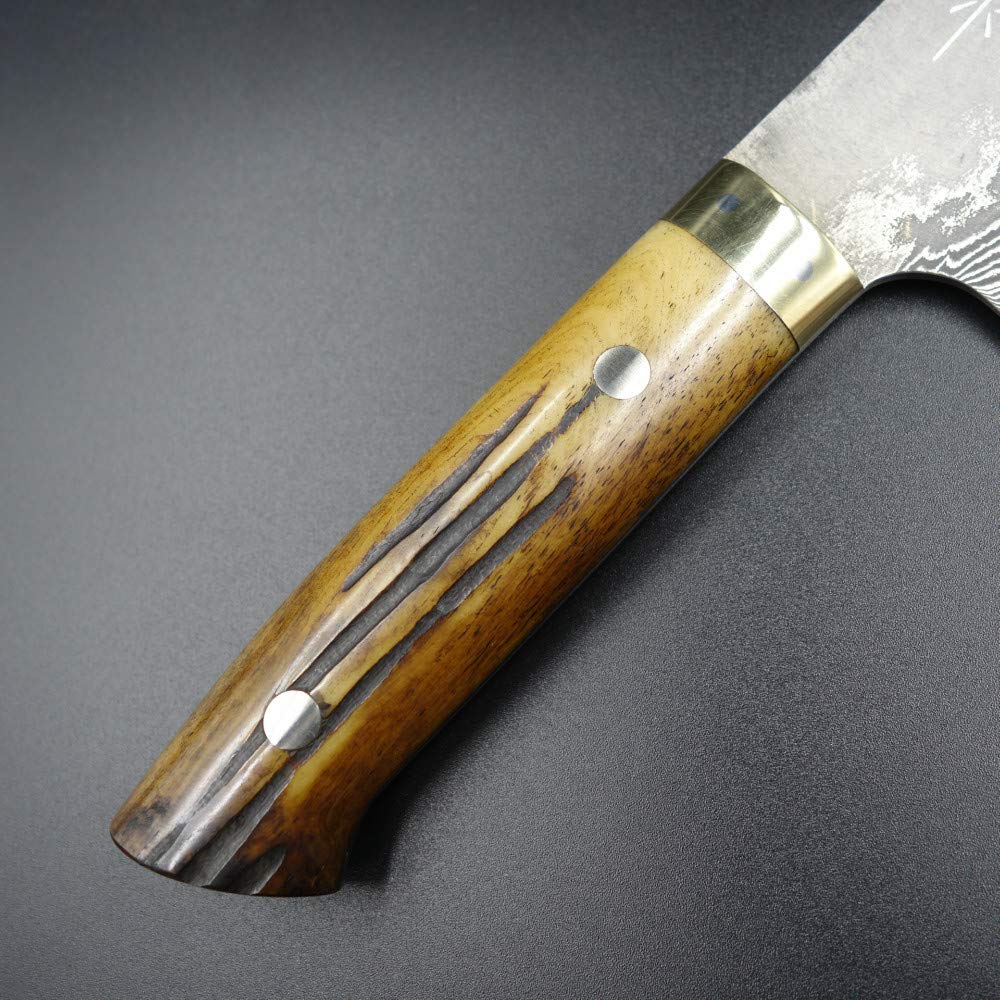 Amazon｜佐治作 三徳包丁 VG10 黒染めダマスカス 180mm 黄鹿角柄 越前