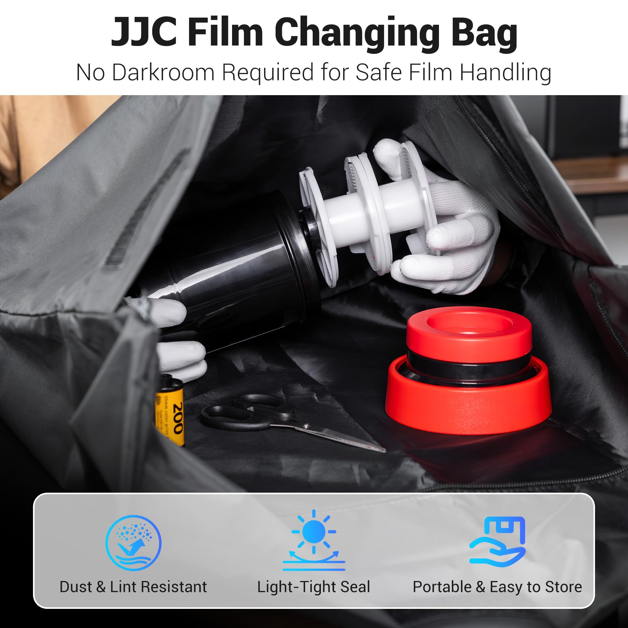 JJC 58x60cm Darkroom Bolsa cambiadora de película, Doble Capa a Prueba de luz antiestática Tela Oscura revelando Bolsa con Cremallera y Guantes, 35mm 120 Formato Negativo Fotografía Accesorios de