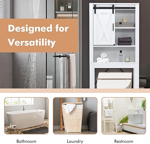 Miniatura 7 de Giantex Gabinete de almacenamiento sobre el inodoro, armario de almacenamiento independiente para baño con estantes ajustables de 3 posiciones y