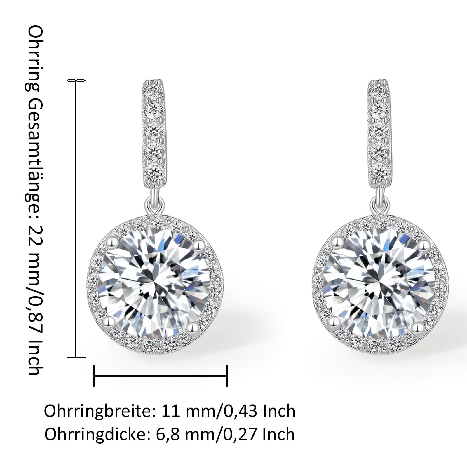 ZHOU LIU FU Lange Ohrringe Hängend, Silber 925 Echtes Silber Ohrstecker Statement Zirconia Runden Glitzer für Damen Frauen Schmuck in Geschenkbox