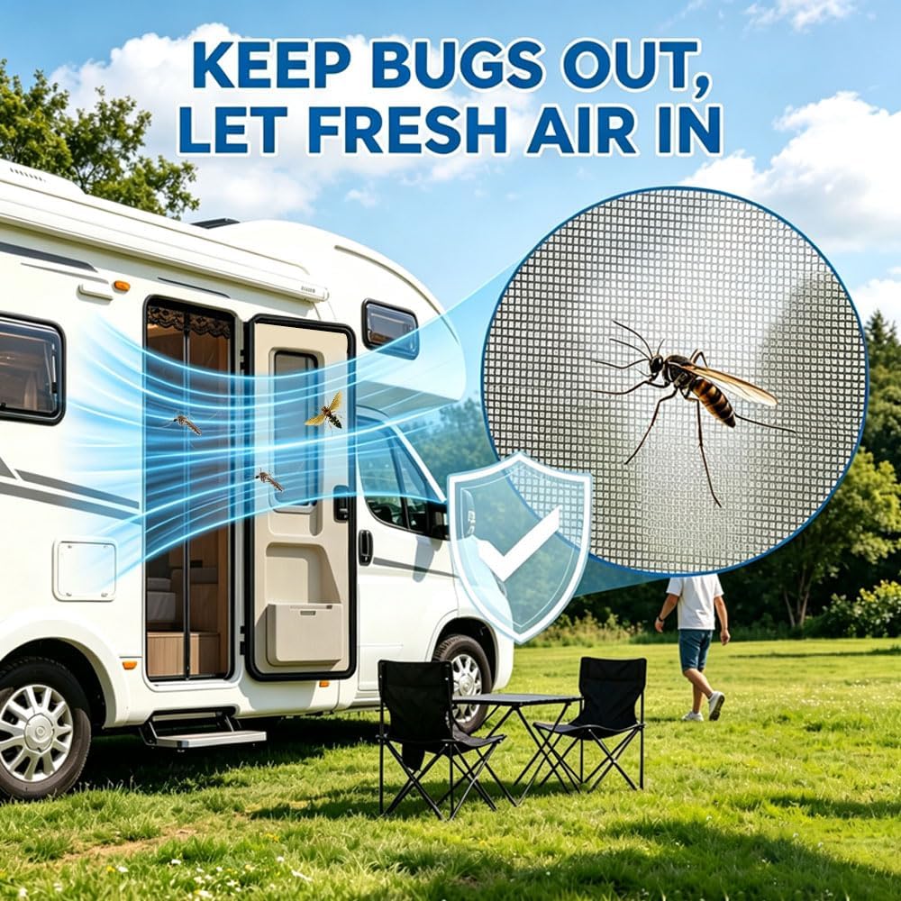Magnetic RV Screen Door, Mosquito Net Mesh for Camper, Travel Trailer, Fifth Wheel, Tear-Resistant Pet-Friendly Self Closing Bug Screen, 31.5" x 78.7"