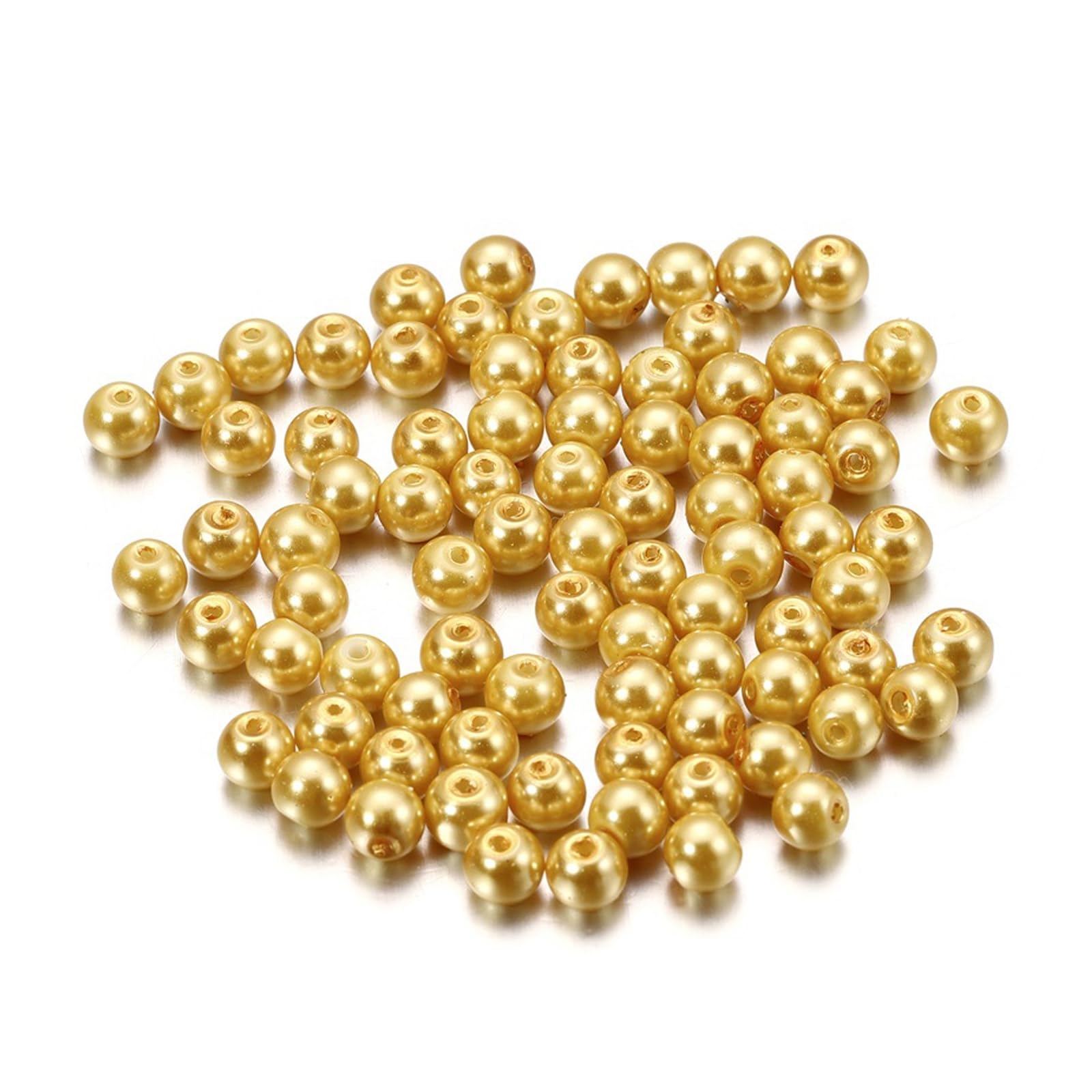 Gold Beads, Small Glass Imitation Pearl Beads, 100 Pcs