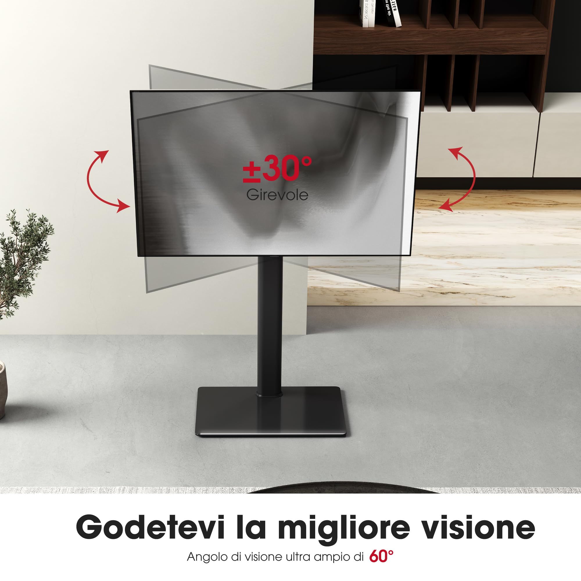 AOKCOS Supporto TV da Pavimento Girevole per 42-85 Pollici, inclinabile & Girevole & Altezza Regolazione Mobile Porta TV da Terra, Universale Max VESA 600x400mm 50kg