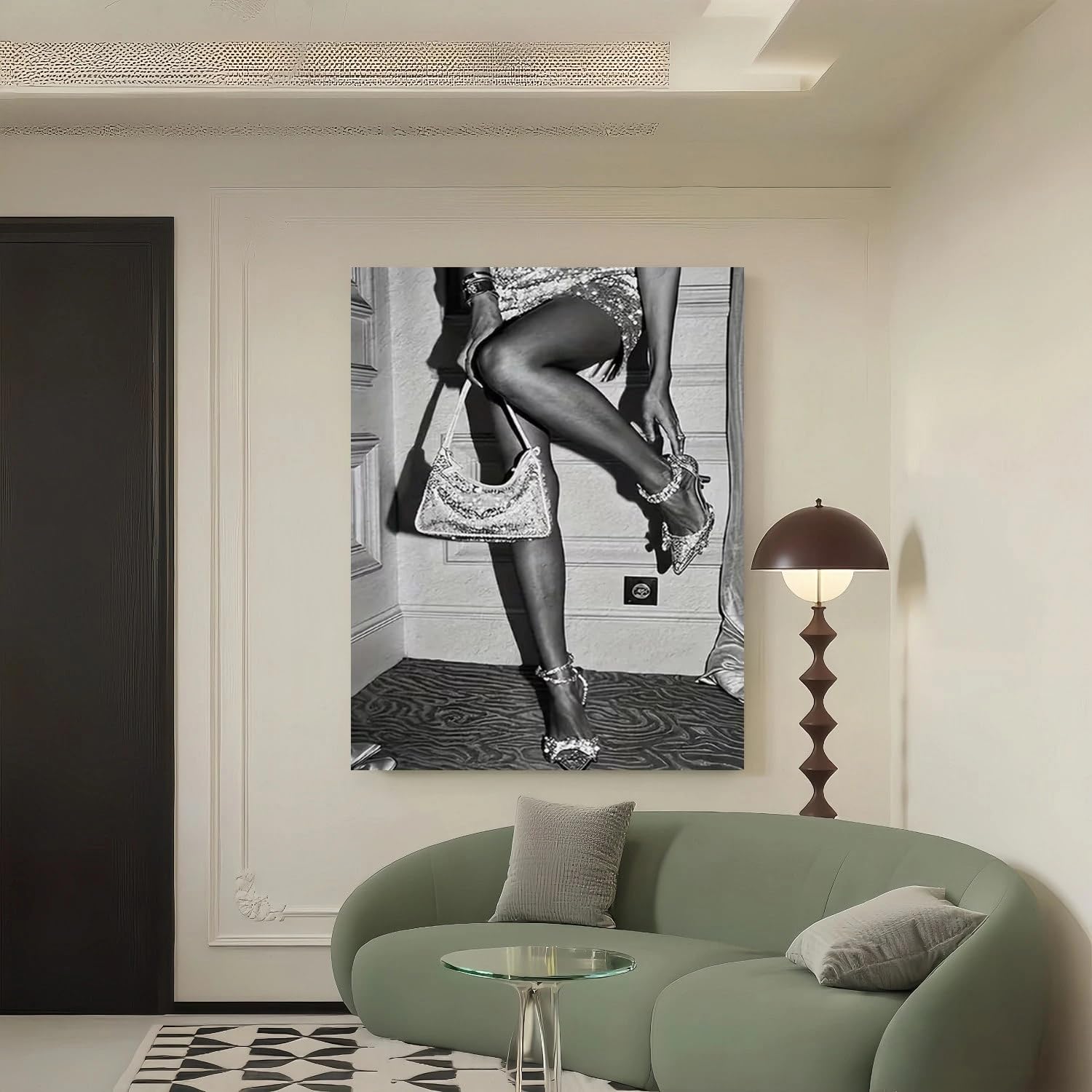 VCBNUGH Stampa su tela Donna in bianco e nero, poster su tela, decorazione per camera da letto/soggiorno (50x70 cm/con cornice)
