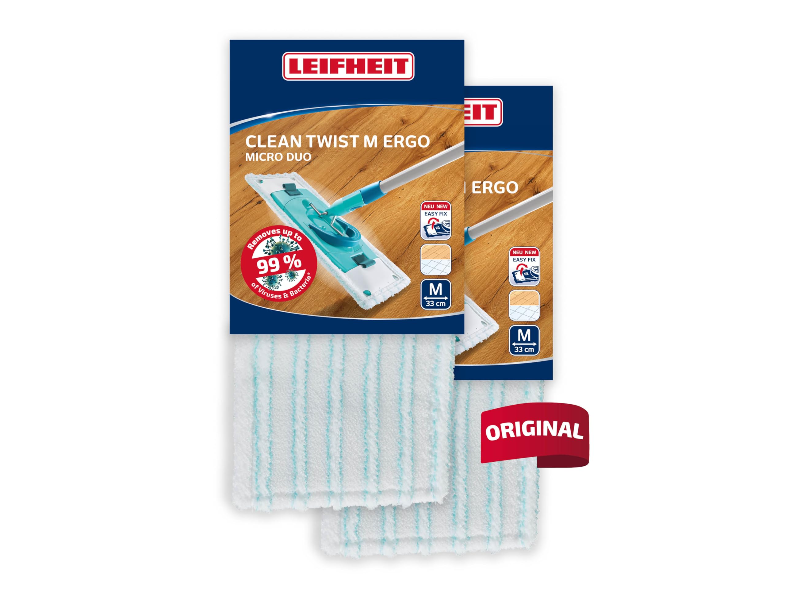 Housses Microfibre Leifheit Clean Twist - Lot De 2 - Pour Sols Lisses - Lavable Machine