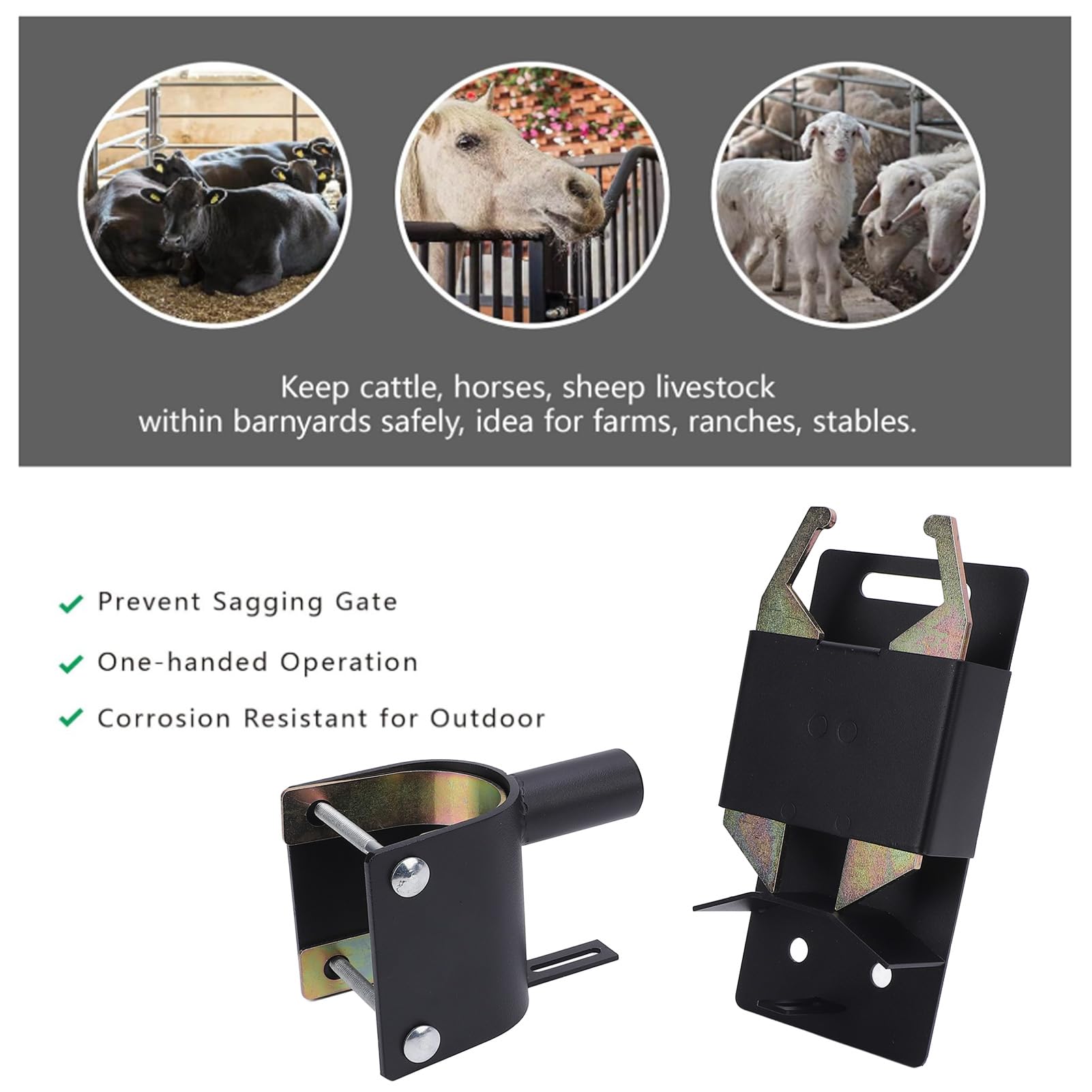 Heavy Duty Farm Gate Latch, 2 Way Lockable Design | Konstrukcja stalowa, Łatwa obsługa jedną ręką, Idealny dla zwierząt gospodarskich, Opcja automatycznego zamykania