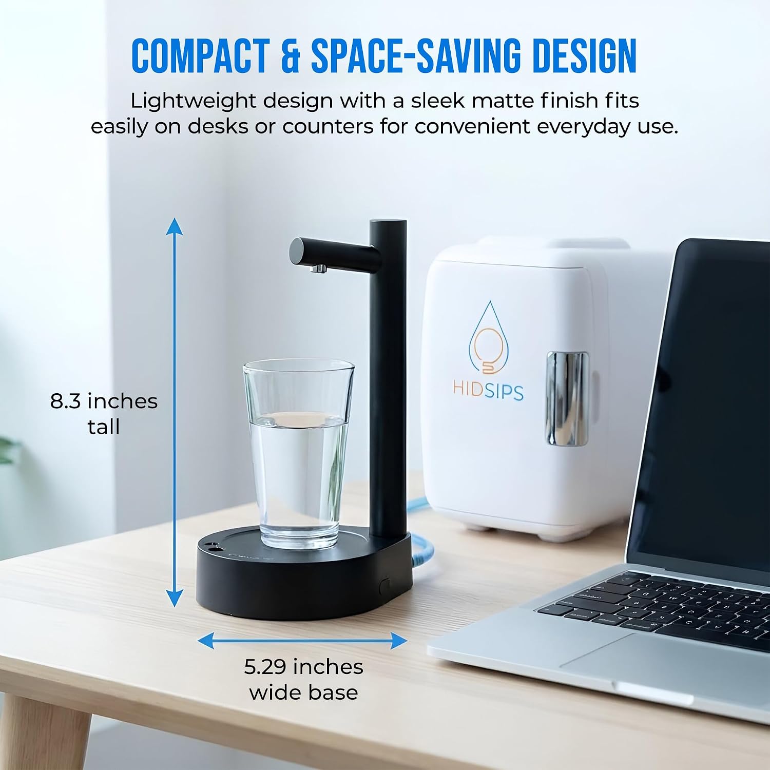 HID SIPS Desktop Water Dispenser kit with 4L Mini Fridge Water Storage and Filtration System, Water Cooler for nightstand and Bedside, Under Bed or Desk, Bedside, Convenient Water Pump (SYPS Classic)