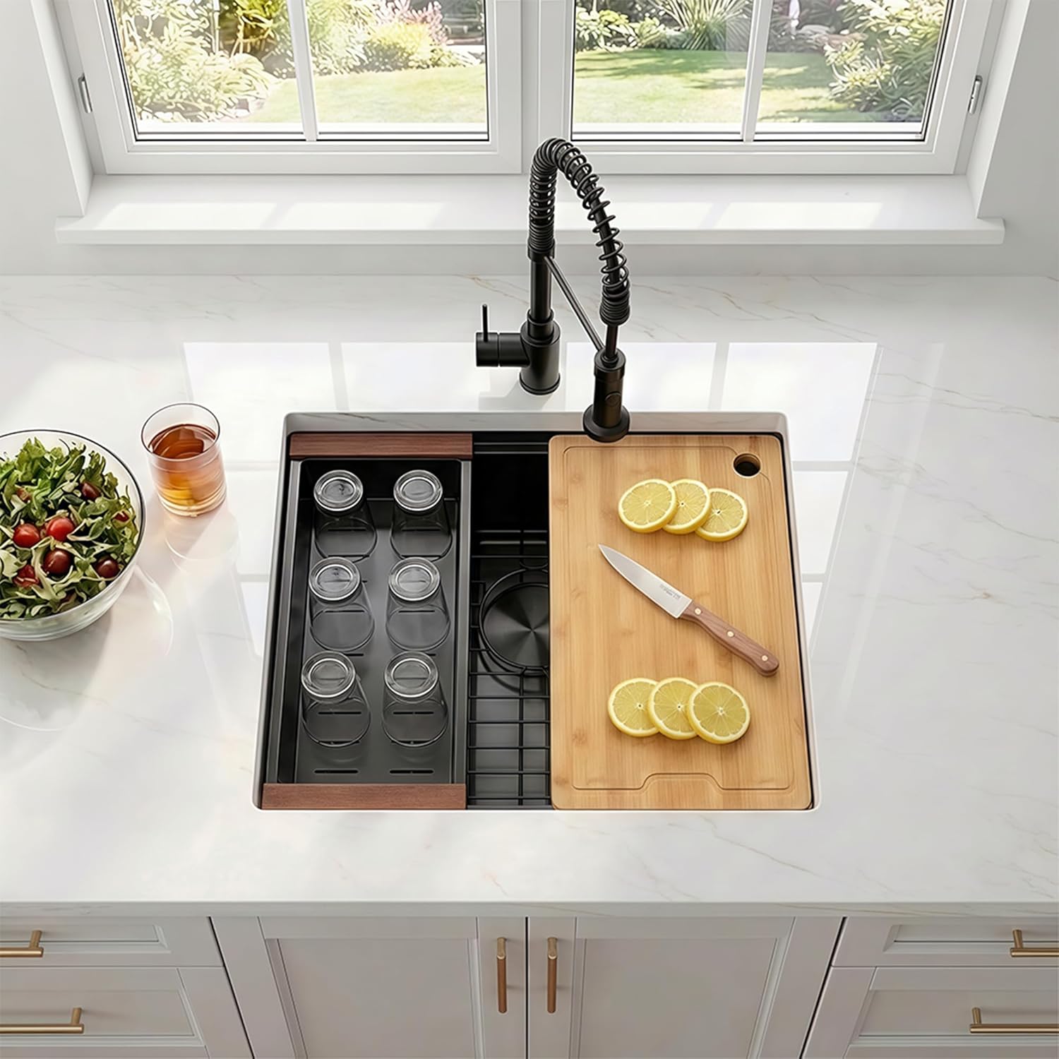 23 Inch Black Undermount Kitchen Sink,16 Gauge Stainless Steel Kitchen Sink Single Bowl, 23"x19"x9" Undermount Sink Ledge Workstation Sinks With All Accessories, Multi-Functional Sinks