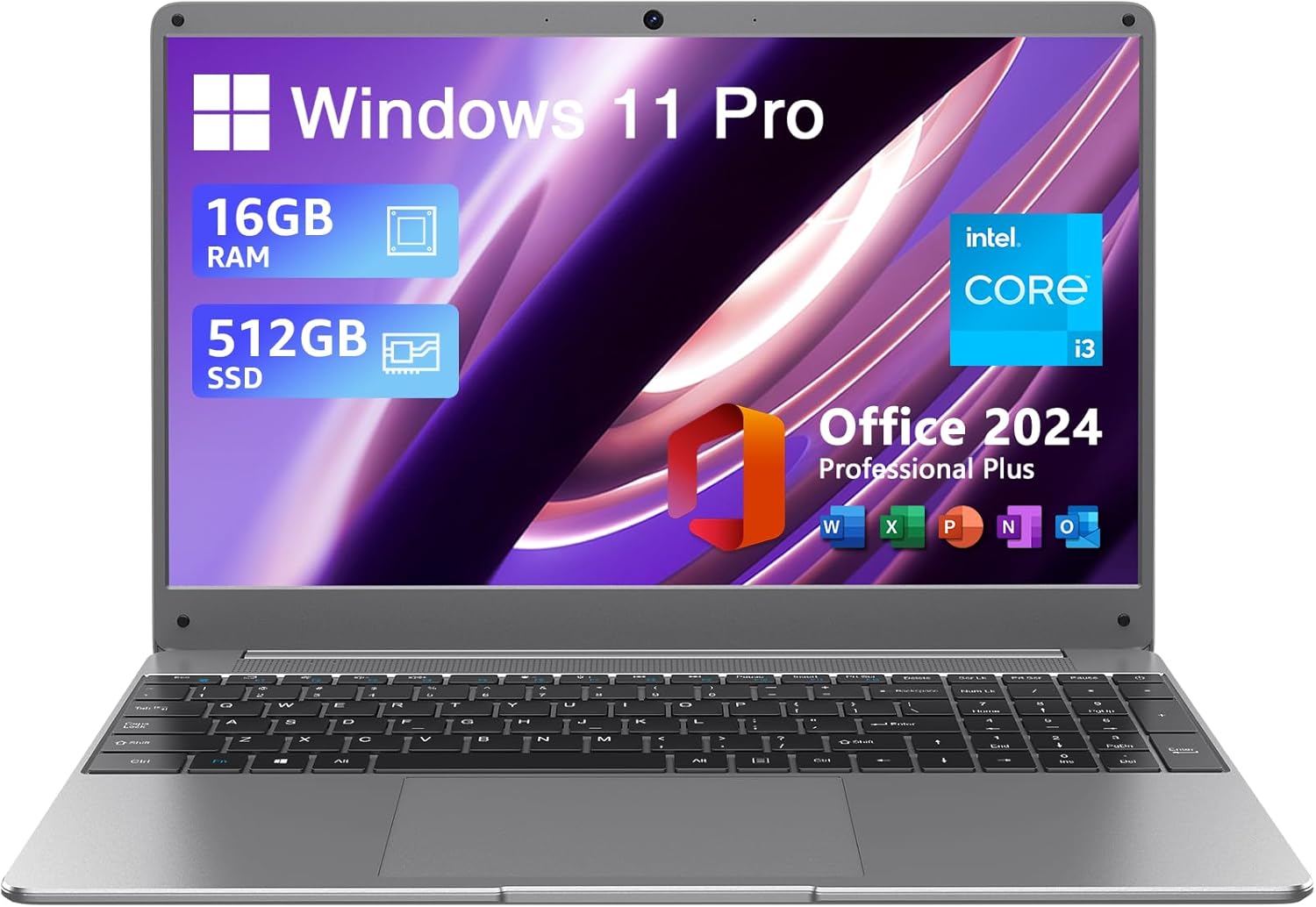 15.6” Windows 11 Pro Laptop, Intel Core i3-5005U, 16GB RAM, 512GB SSD, Full HD IPS, 2.4G/5G WiFi, BT5.0, Mic and Webcam, Long Lasting Battery - for Work, Study, and Leisure Activities